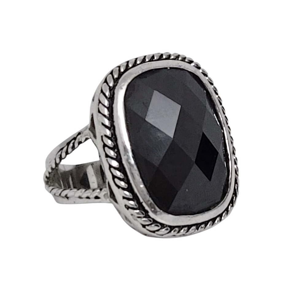 Premiere Designs Black Onyx Stone & Silver Cable Statement Jewelry Ring- Sz 7.5